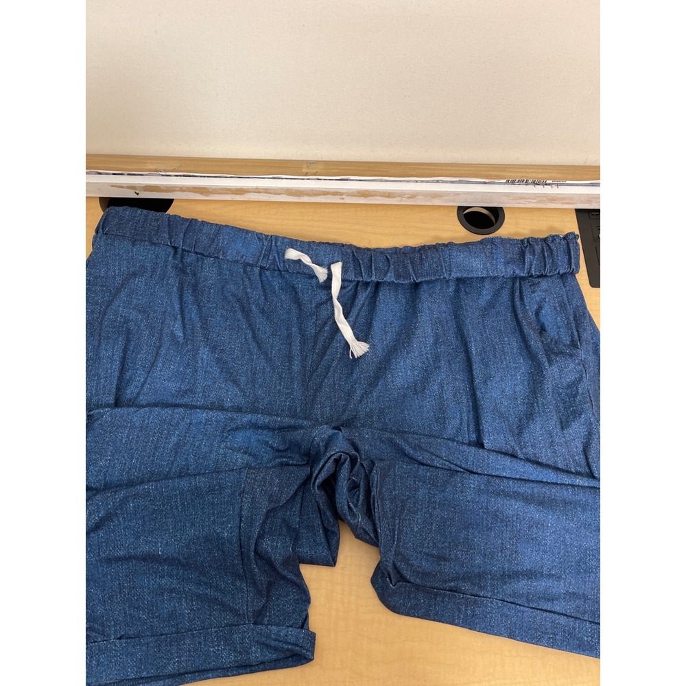 Blue Marl Drawstring Elastic Waist Shorts with Pockets Cuffed Hem Casual Wear